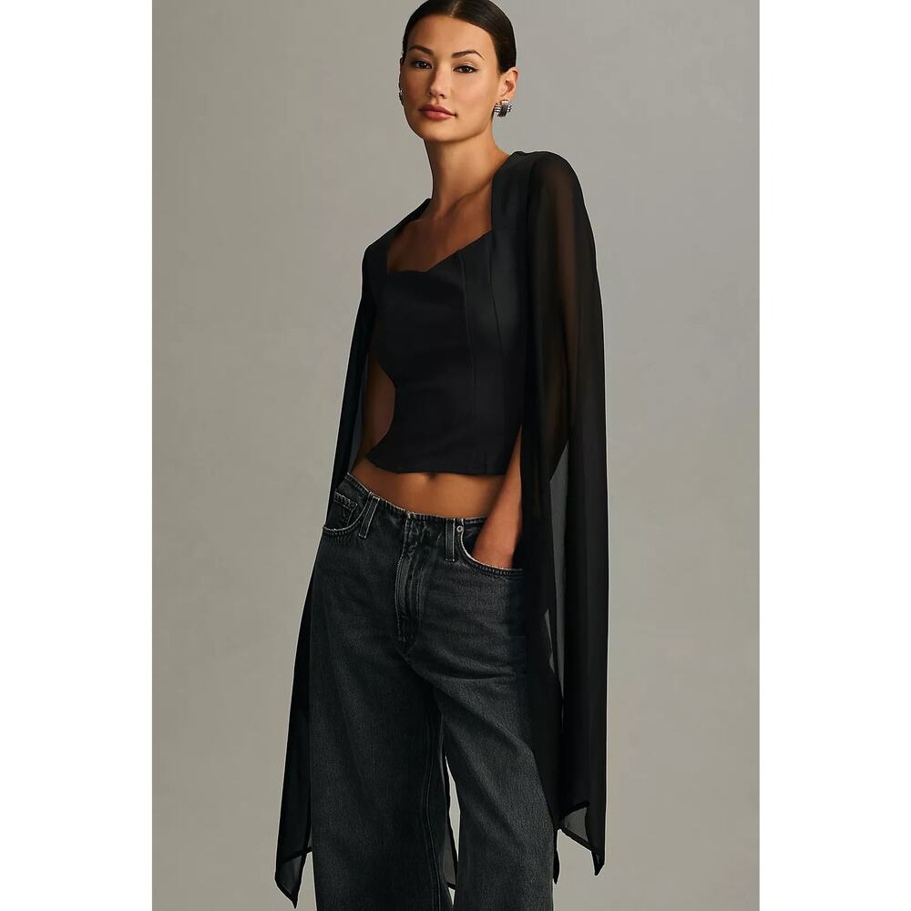 Anthropologie | DOLAN Black Left Coast Long Flair Sheer-Sleeve Top WOMENS SMALL
